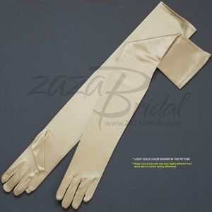 23.5″ Long Shiny Stretch Satin Dress Gloves Opera Length 16BL-Light Gold